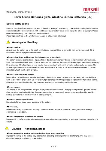 Safety Instructions_Silver Oxide Batteries (SR)