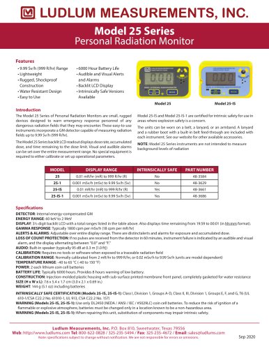 Model 25 Series Personal Radiation Monitor
