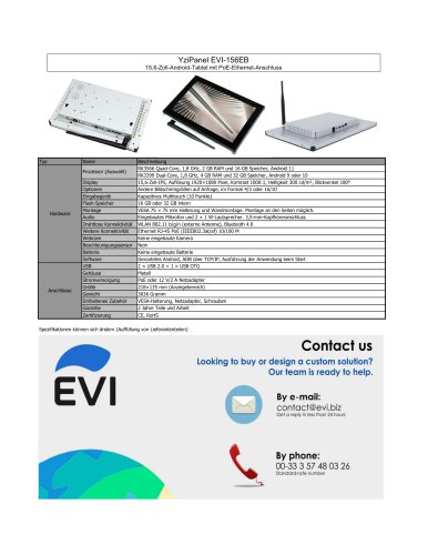EVI-156EB: 15,6-Zoll-Android-Tablet mit PoE-Ethernet-Anschluss