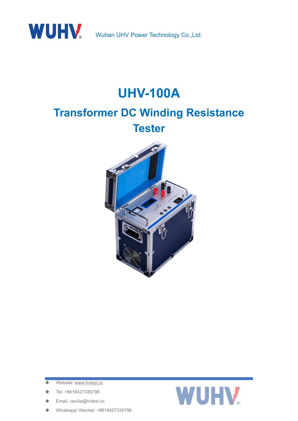 UHV-100A DC Winding Resistance Meter -Catalog - Wuhan UHV Power Technology Co.,Ltd.