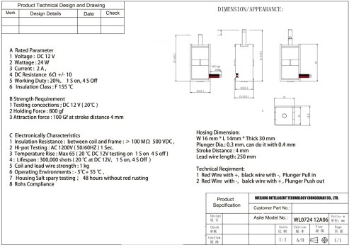 WL0724 DC Latching Solenoid selection Guide
