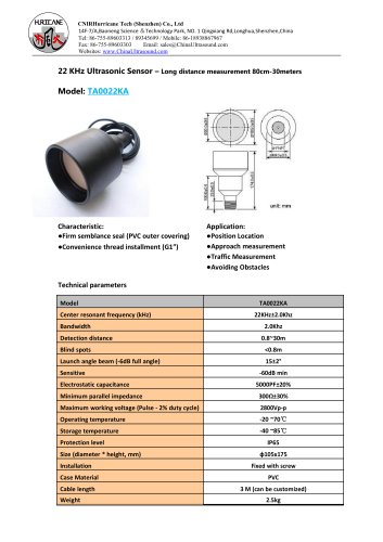 TA0022KA-Ultrasonic-Distance-Sensor-Datasheet