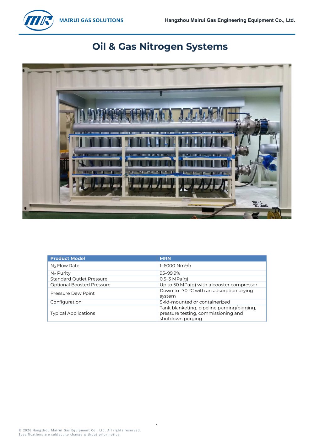 Oil & Gas Nitrogen Systems - Hangzhou Mairui Gas Engineering Equipment Co., Ltd