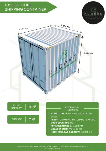 10' HIGH CUBE SHIPPING CONTAINER