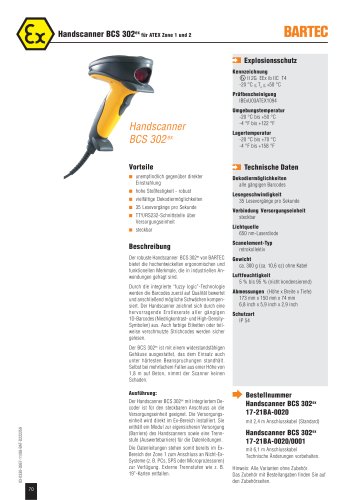 Handscanner BCS 302ex für ATEX Zone 1 und 2