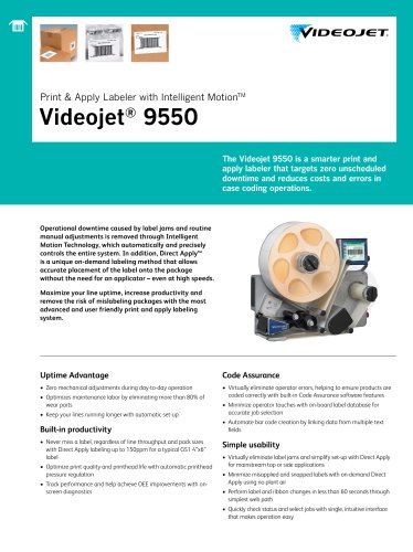 Print & Apply Labeler with Intelligent Motion TM Videojet ® 9550