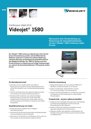 Technisches Datenblatt zum Continuous Inkjet Drucker Videojet 1580