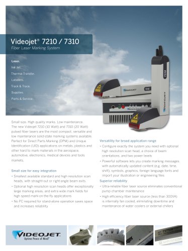 Videojet ® 7210 / 7310 Fiber Laser Marking System