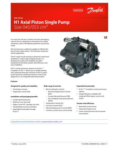 H1 045 053 Single Axial Piston Pumps Datasheet