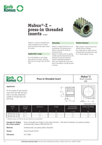 Mubux®-Z ? press-in threaded inserts ?