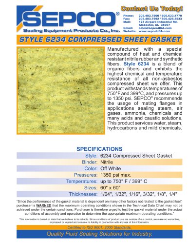 STYLE 6234 COMPRESSED SHEET GASKET