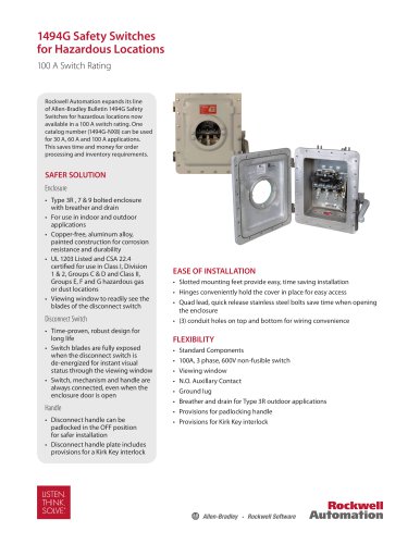 Bulletin 1494G Safety Switches for Hazardous Locations