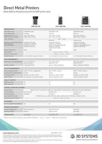 Direct Metal Printers Tech Specs