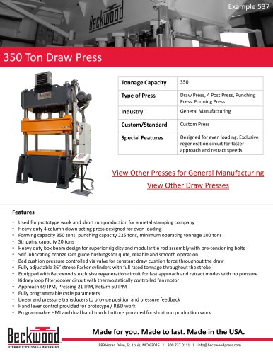 350 Ton Draw Press