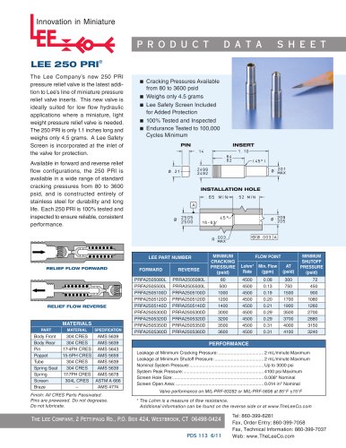 250 PRI Product Data Sheet