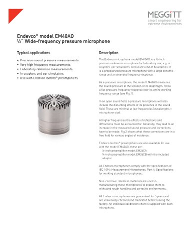 Endevco® model EM40AO ½” wide-frequency pressure microphone