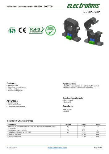 Hall Effect Current Sensor HK050…500T09