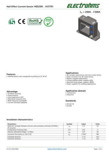 Hall Effect Current Sensor HSS200…1K5T01