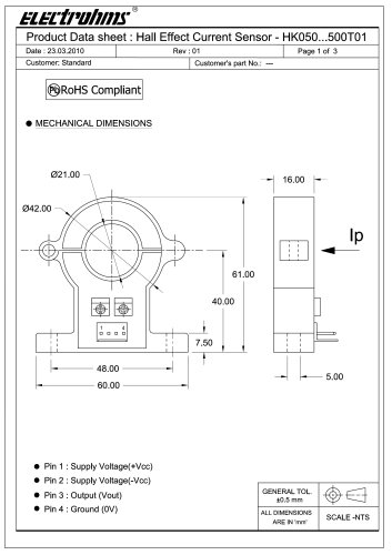 Open Loop current sensors - HK50A - HK500A