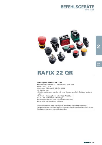 Kapitel 2.2 "Befehlsgeräte RAFIX 22 QR", Auszug aus Katalog Elektromechanische Bauelemente 2015