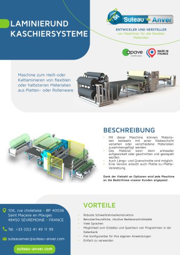 Produktdatenblatt &ndash; Klebe- und Kaschiermaschine DE