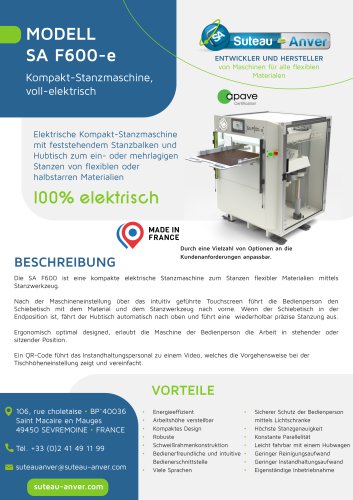 Produktdatenblatt &ndash; SA F600-e DE
