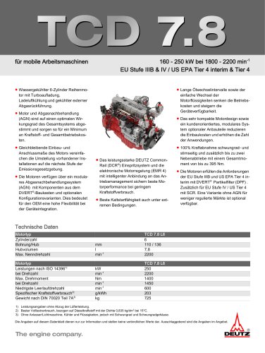 TCD 7.8 L6 Motor für industrielle Anwendungen