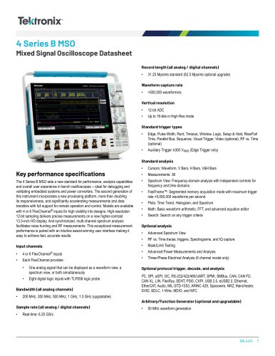 4 Series B MSO Mixed Signal Oscilloscope Datasheet