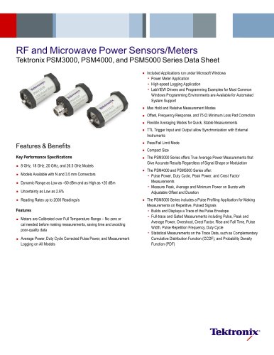 RF and Microwave Power Sensors/Meters Tektronix PSM3000, PSM4000, and PSM5000 Series