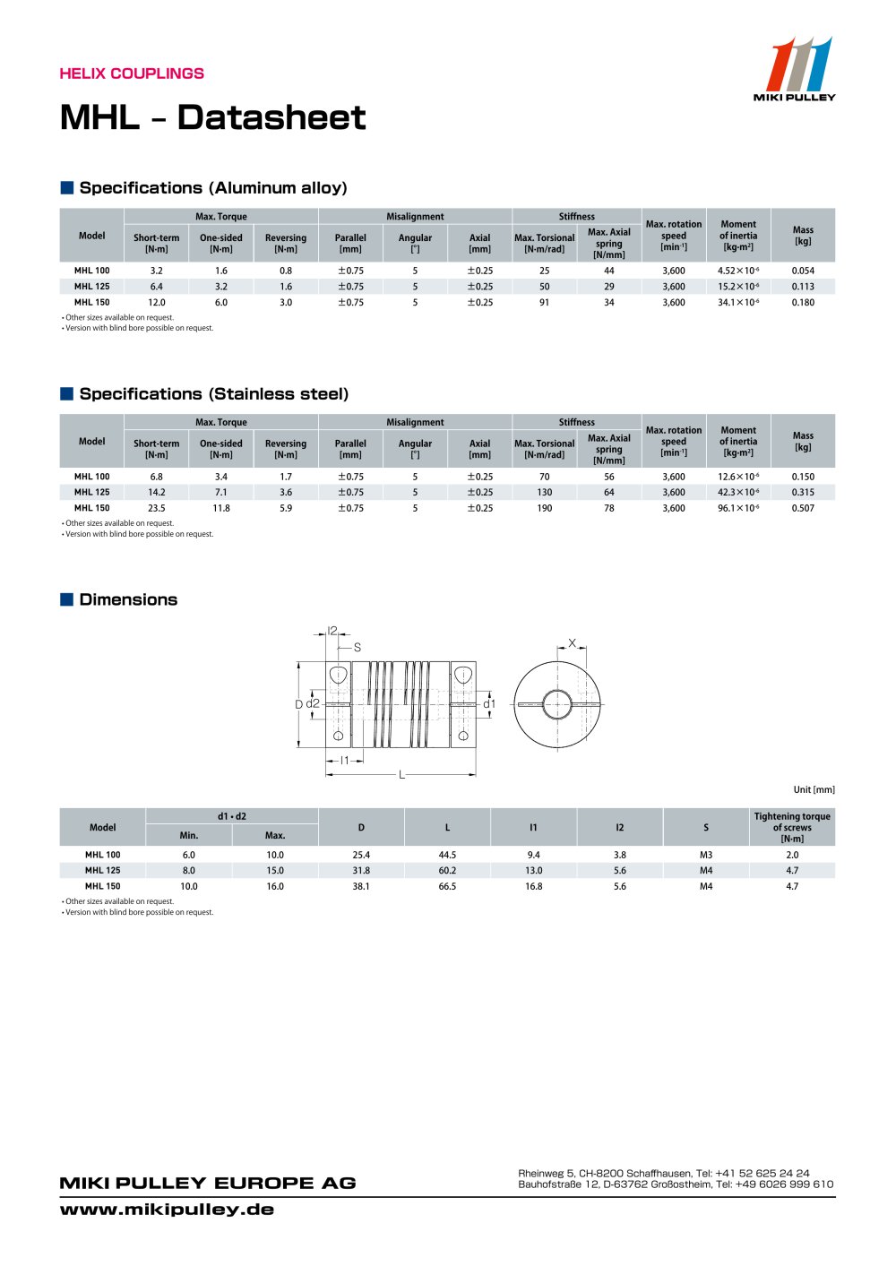 MHL Datasheet - Miki Pulley Europe AG