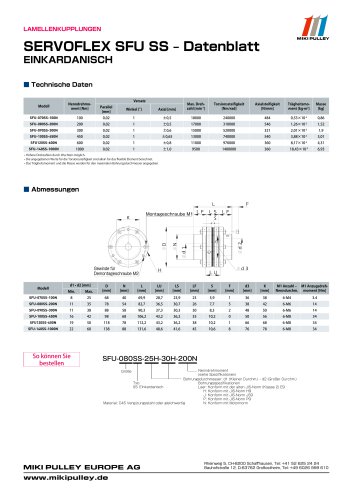 Servoflex SFU Serie Datenblätter