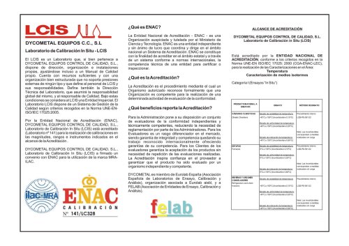 DYCOMETAL - Laboratorio de Calibración In Situ LCIS