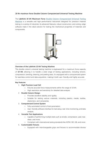 10 Kn maximun force Double Column Computerized Universal Testing Machine