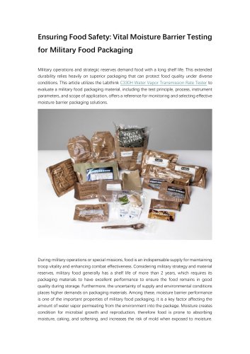 Ensuring Food Safety: Vital Moisture Barrier Testing for Military Food Packaging