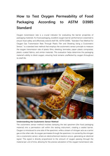 How to Test Oxygen Permeability of Food Packaging According to ASTM D3985 Standard