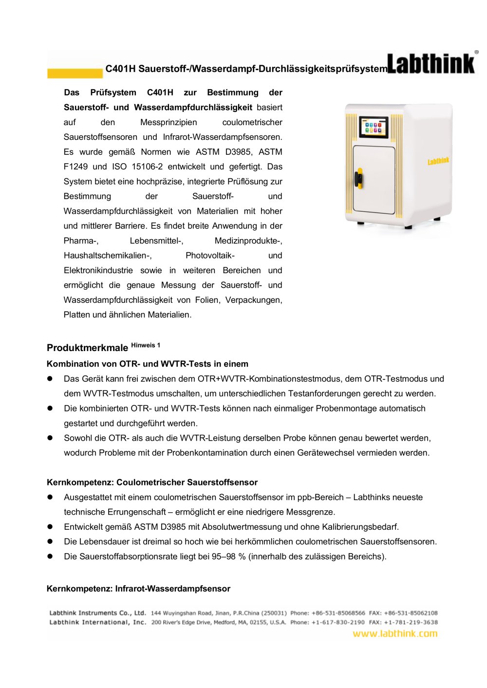 Labthink C401H Pr&uuml;fsystem f&uuml;r die Sauerstoff- und Wasserdampfdurchl&auml;ssigkeitsrate - Labthink Instruments Co., Ltd.