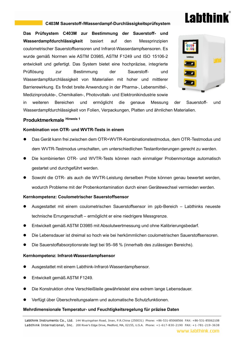 Labthink C403M Sauerstoff-/Wasserdampfdurchl&auml;ssigkeitspr&uuml;fsystem &ndash; Kombinierte OTR- und WVTR-Pr&uuml;fungen in einem - Labthink Instruments Co., Ltd.