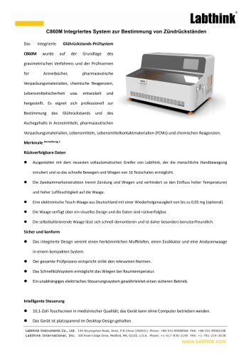 Labthink C860M Integriertes Gl&uuml;hr&uuml;ckstandspr&uuml;fsystem &ndash; Aschegehalt / Sulfatasche f&uuml;r pharmazeutische Produkte