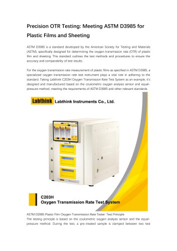 Precision OTR Testing Meeting ASTM D3985 for Plastic Films and Sheeting