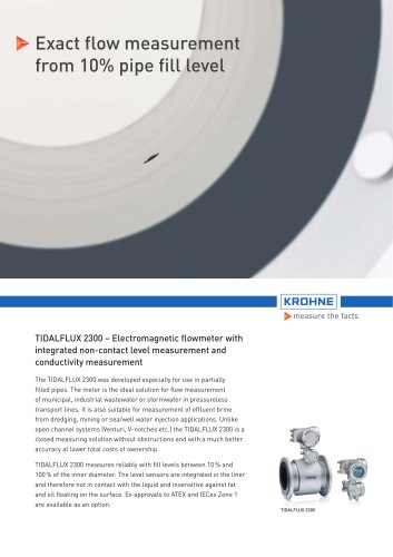 TIDALFLUX 2300 &ndash; Electromagnetic flowmeter with  integrated non-contact level measurement and  conductivity measurement