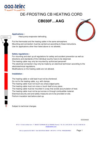 De-frosting heating cord for heat pumps CB-AAG