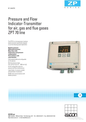 Pressure and Flow Indicator-Transmitter for air, gas and flue gases ZPT 70 line