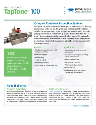 Taptone 100 - Cost Effective Inspection System for Cans, Bottles and Jars