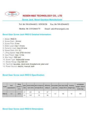NOSEN Bevel Gear Screw Jack RNS15