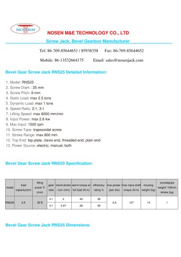 NOSEN Bevel Gear Screw Jack RNS25