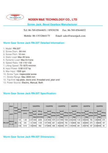 NOSEN Worm Gear Screw Jack RN-20T
