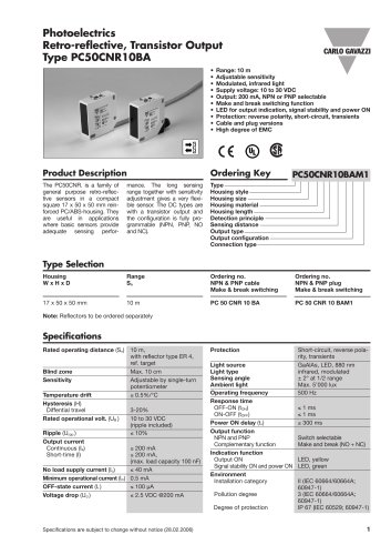 Photoelectrics Retro-reflective, Transistor Output Type PC50CNR10BA