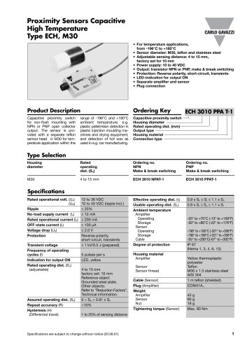 Proximity Sensors Capacitive High Temperature Type ECH, M30