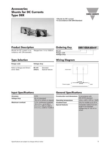 Shunts for DC Currents Type DER