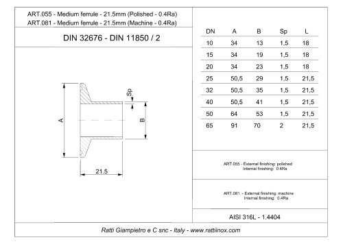 Art. 055 - 081 - DIN32676-DIN11850-2